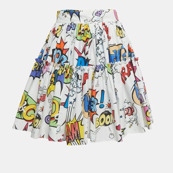 Dolce & Gabbana Dresses & Skirts - Dolce & Gabbana White Comic Print Poplin Tiered Mini Skirt S